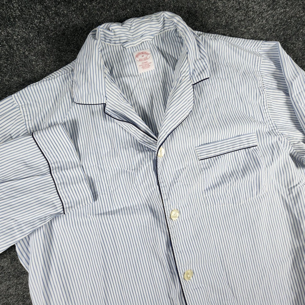 Brooks Brothers Pajama Top Mens M Blue White Striped Cotton Wrinkle Resistant